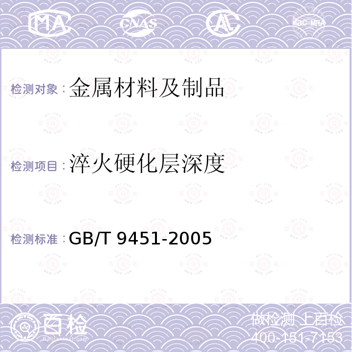 淬火硬化层深度 GB/T 9451-2005 钢件薄表面总硬化层深度或有效硬化层深度的测定