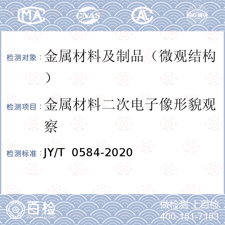 金属材料二次电子像形貌观察 JY/T 0584-2020 扫描电子显微镜分析方法通则