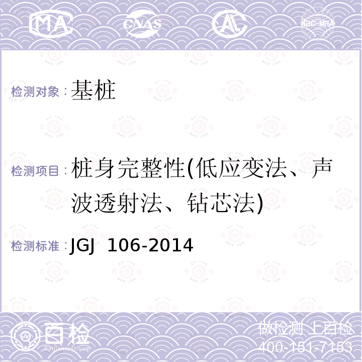 桩身完整性(低应变法、声波透射法、钻芯法) JGJ 106-2014 建筑基桩检测技术规范(附条文说明)