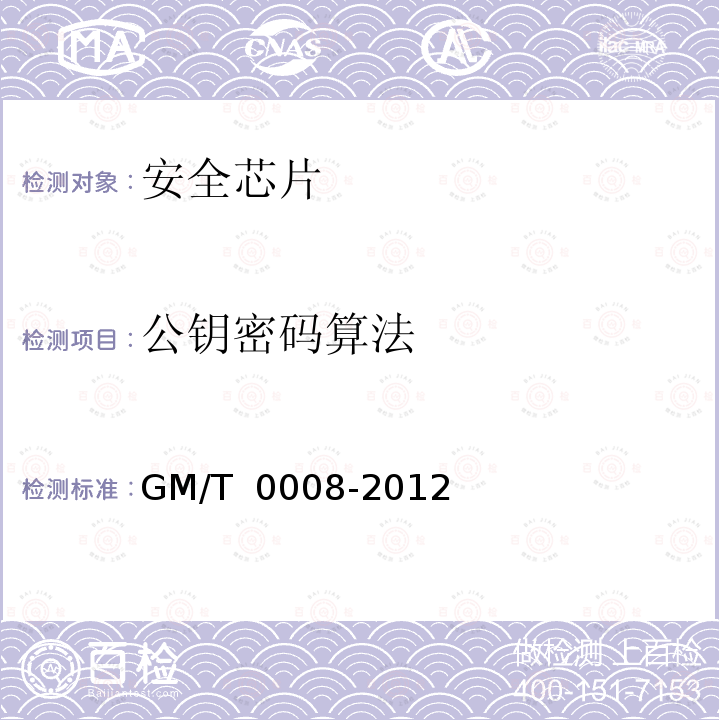 公钥密码算法 T 0008-2012 安全芯片密码检测准则 GM/