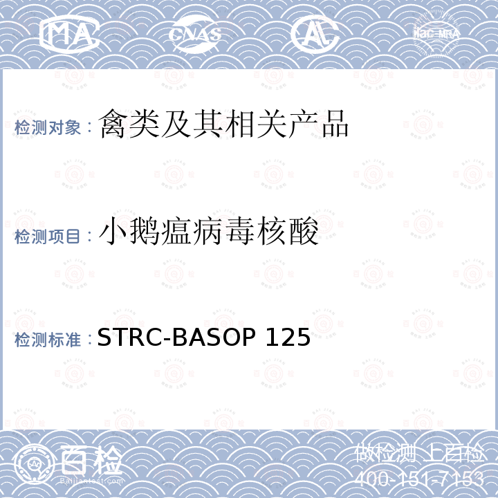 小鹅瘟病毒核酸 STRC-BASOP 125 小鹅瘟病毒荧光PCR检测方法 STRC-BASOP125