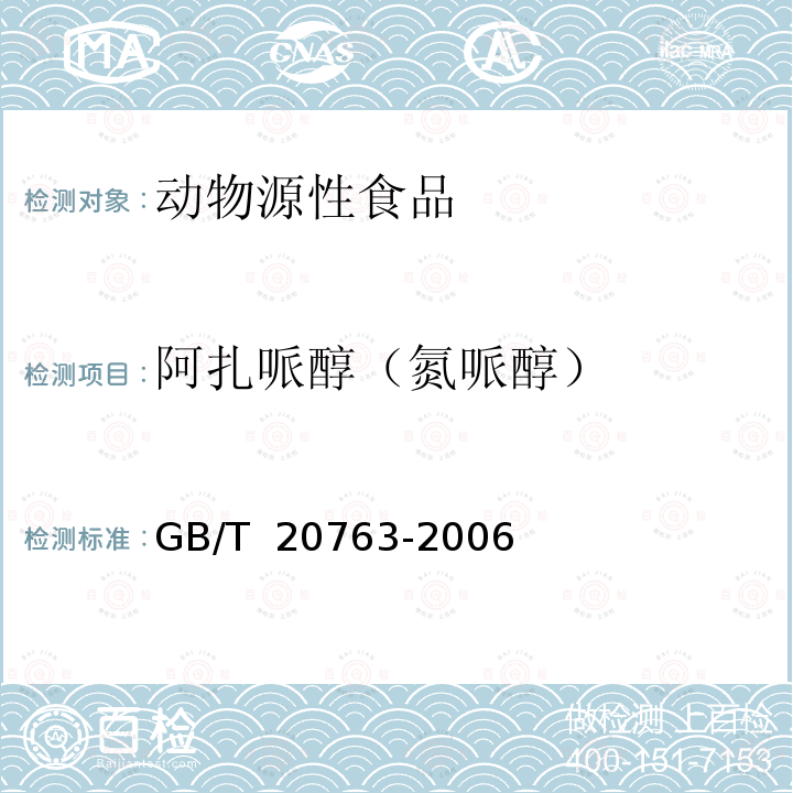 阿扎哌醇（氮哌醇） GB/T 20763-2006 猪肾和肌肉组织中乙酰丙嗪、氯丙嗪、氟哌啶醇、丙酰二甲氨基丙吩噻嗪、甲苯噻嗪、阿扎哌隆、阿扎哌醇、咔唑心安残留量的测定 液相色谱-串联质谱法