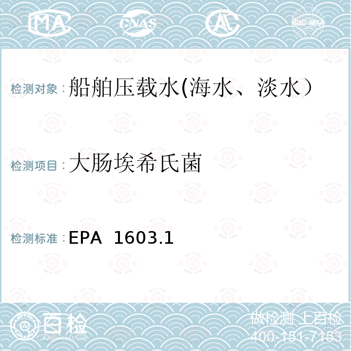 大肠埃希氏菌 EPA  1603.1 滤膜法检测水中耐热大肠菌群 EPA 1603.1