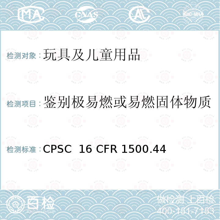 鉴别极易燃或易燃固体物质 16 CFR 1500 美国消费品安全委员会联邦法规  的方法 CPSC .44