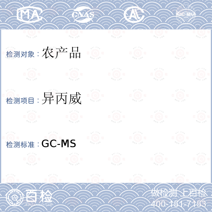 异丙威 GC-MS 《检测农药残留等一齐分析法（农产品）》日本厚生劳动省，食安发第0124001号（2005年1月24日）  