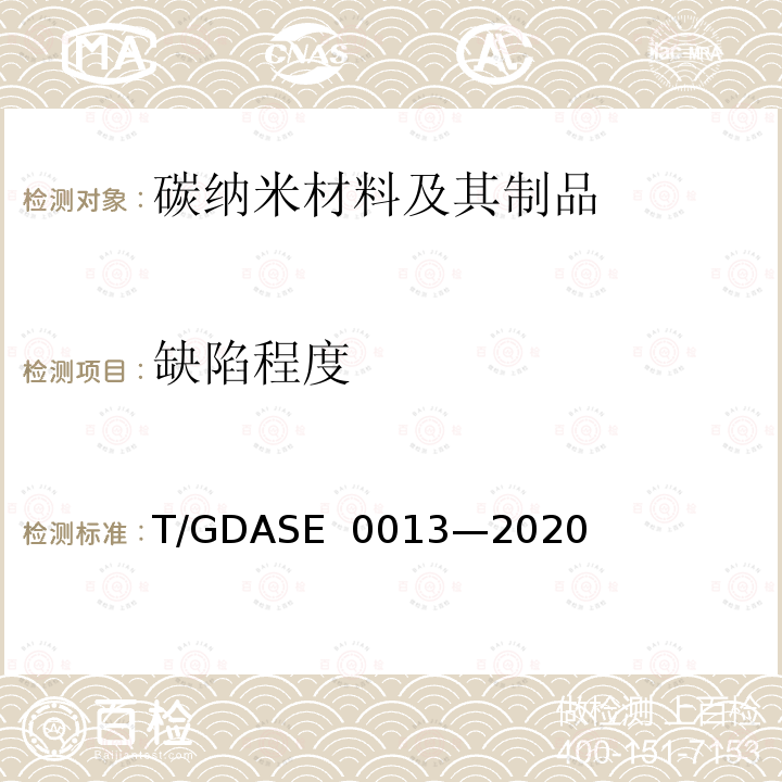 缺陷程度 石墨烯粉体缺陷程度的测定 激光显微共焦拉曼光谱法 T/GDASE 0013—2020