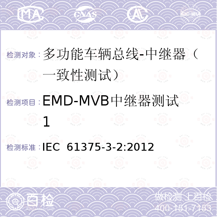 EMD-MVB中继器测试1 牵引电气设备 列车总线 第2部分：列车通信网络一致性测试 IEC 61375-3-2:2012