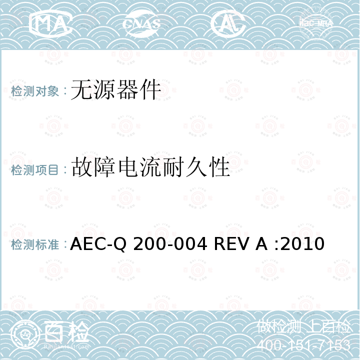 故障电流耐久性 AEC-Q 200-004 REV A :2010 自恢复保险丝测量程序 AEC-Q200-004 REV A :2010