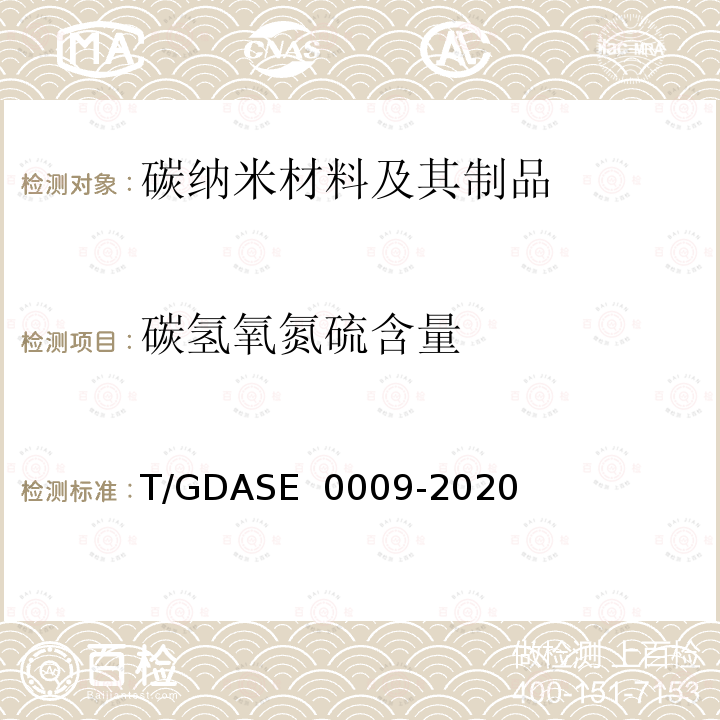 碳氢氧氮硫含量 ASE 0009-2020 石墨烯中的测定 T/GD