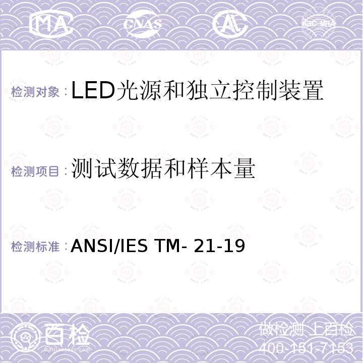 测试数据和样本量 ANSI/IES TM-21-19 LED光源长期流明维持率的预测 