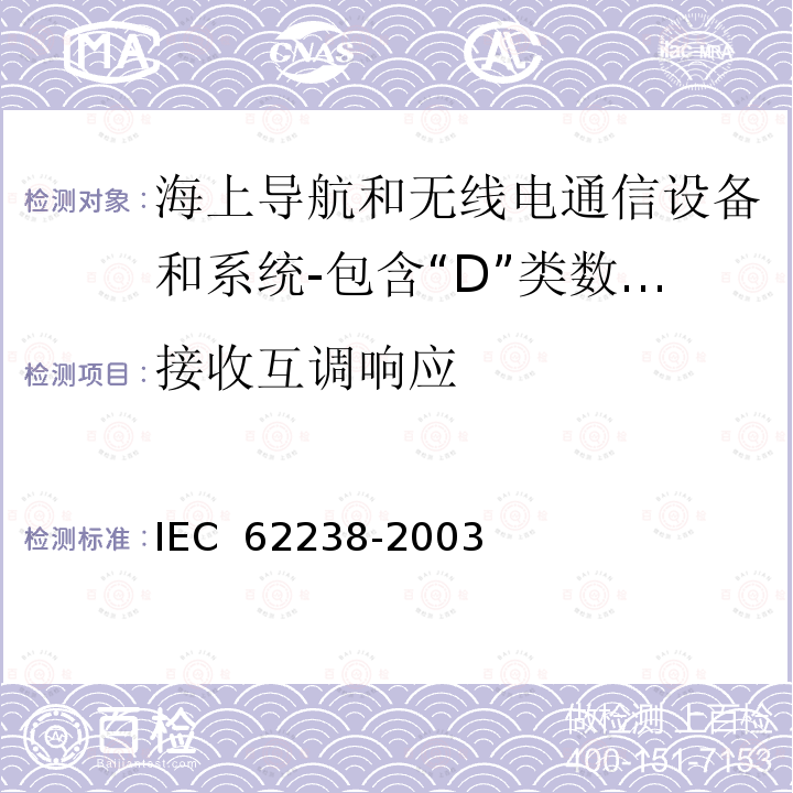 接收互调响应 IEC 62238-2003 海上导航和无线电通信设备及系统 结合"D"级数字选择呼叫的特高频VHF无线电话设备 测试方法和要求的测试结果