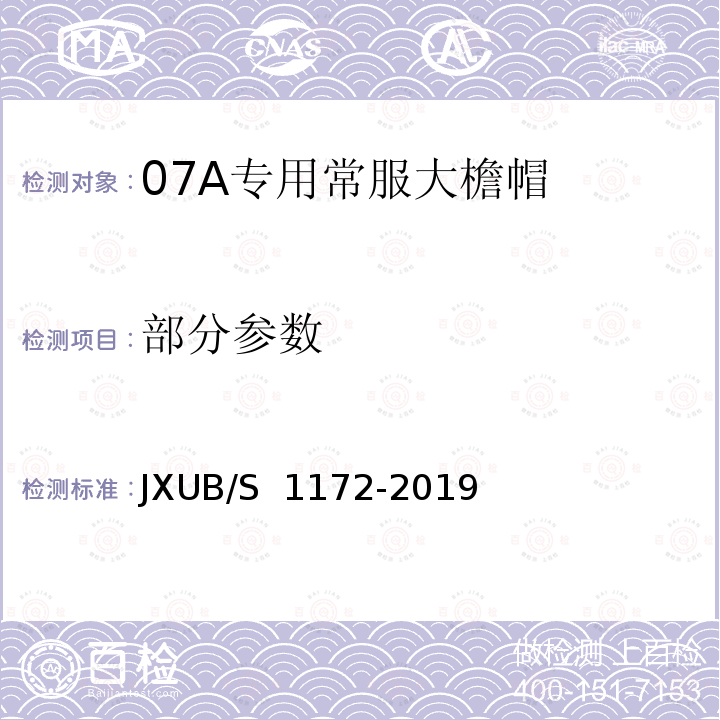 部分参数 JXUB/S 1172-2019 07A专用常服大檐帽规范 