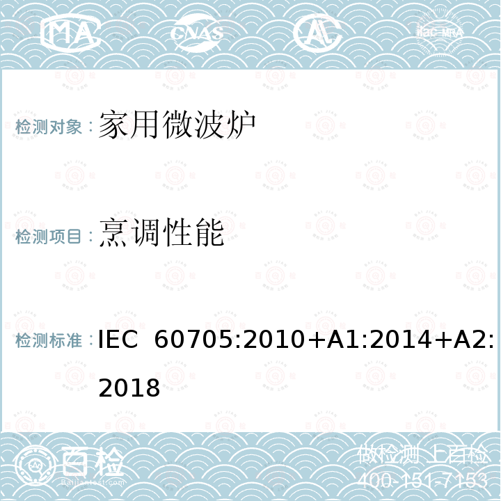 烹调性能 家用微波炉  性能测试方法 IEC 60705:2010+A1:2014+A2:2018