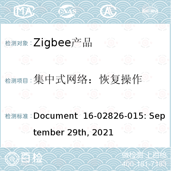 集中式网络：恢复操作 基本设备行为测试标准 Document 16-02826-015: September 29th, 2021