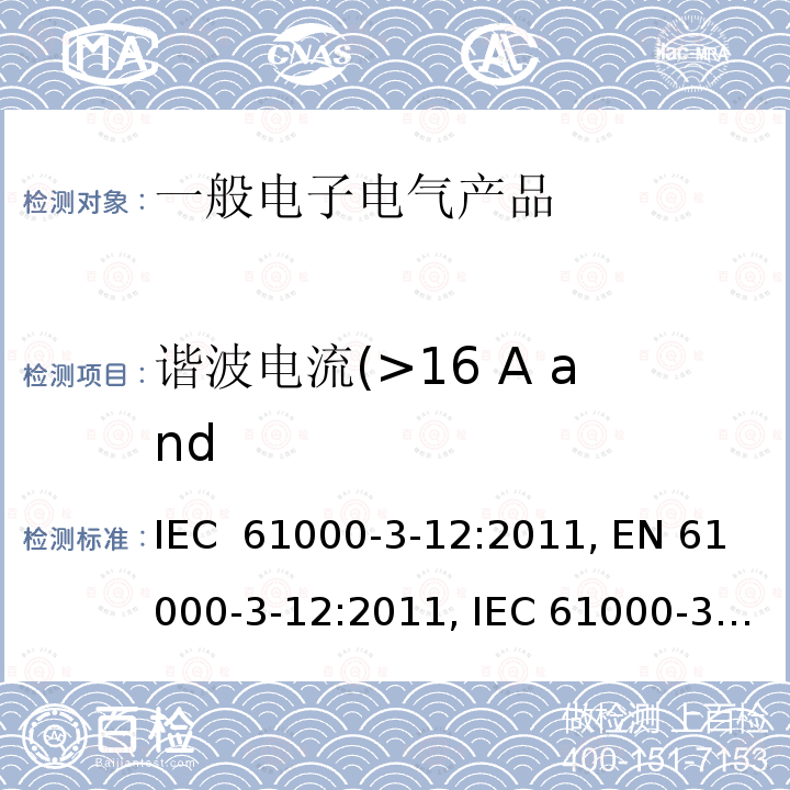 谐波电流(>16 A and  IEC 61000-3-12-2011+Amd 1-2021 电磁兼容(EMC) 第3-12部分:限值 与每相输入电流>16A和≤75A公用低压系统连接的设备产生的谐波电流的限值