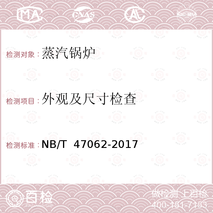 外观及尺寸检查 NB/T 47062-2017 生物质成型燃料锅炉