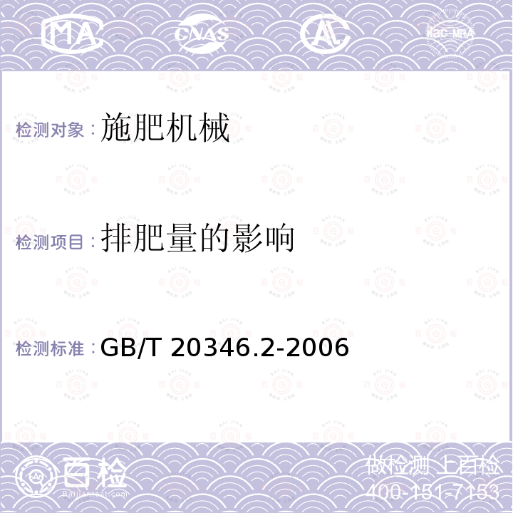 排肥量的影响 GB/T 20346.2-2006 施肥机械 试验方法 第2部分:行间施肥机