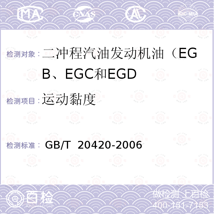 运动黏度 GB、EGC和EGD GB/T 2042 二冲程汽油发动机油（EGB、EGC和EGD） GB/T 20420-2006