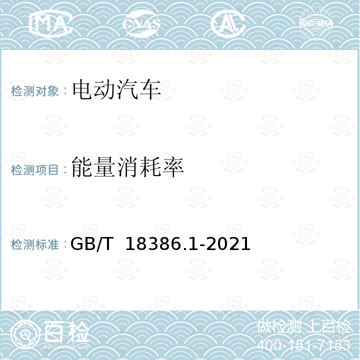 能量消耗率 GB/T 18386.1-2021 电动汽车能量消耗量和续驶里程试验方法 第1部分：轻型汽车