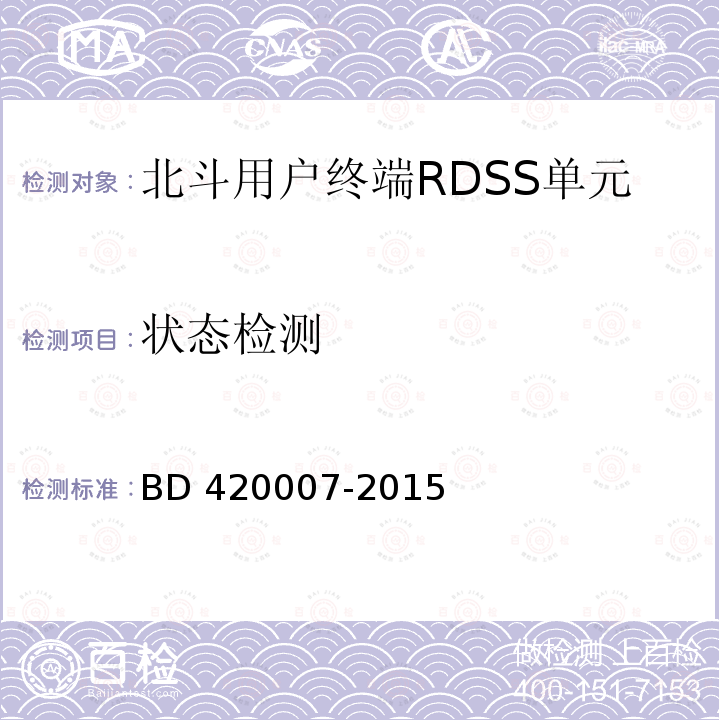 状态检测 北斗用户终端RDSS单元性能要求及测试方法 BD420007-2015