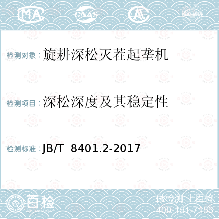 深松深度及其稳定性 JB/T 8401.2-2017 旋耕联合作业机械 第2部分：旋耕深松灭茬起垄机