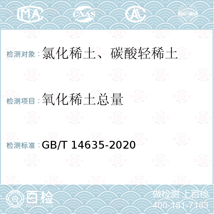 氧化稀土总量 稀土金属及其化合物化学分析方法 稀土总量的测定 GB/T14635-2020