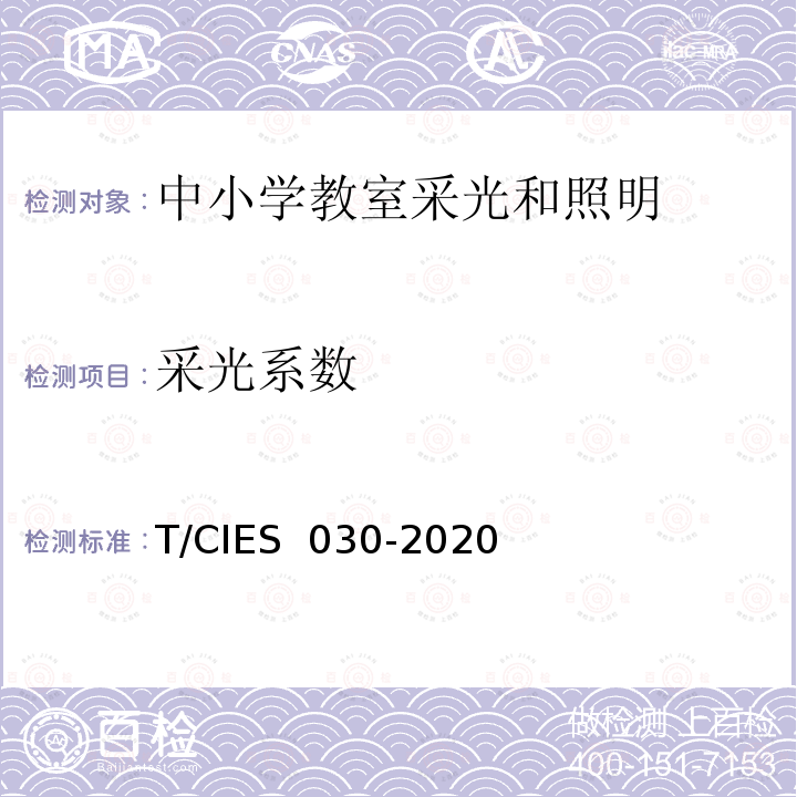 采光系数 ES 030-2020 《中小学教室健康照明设计规范》 T/CI