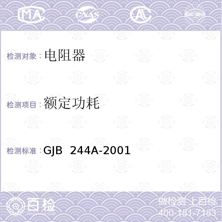 额定功耗 GJB 244A-2001 有质量等级的薄膜固定电阻器总规范 