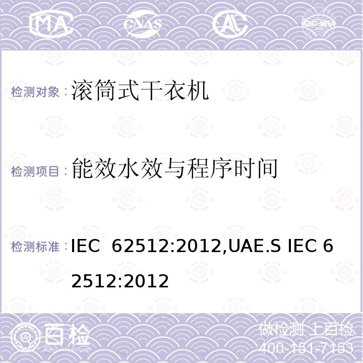 能效水效与程序时间 家用和类似用途滚筒式洗衣干衣机技术要求 IEC 62512:2012,UAE.S IEC 62512:2012