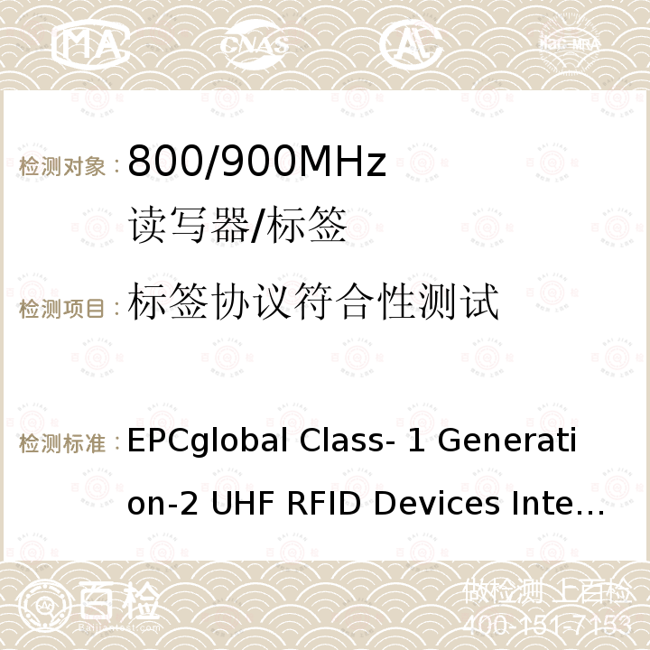 标签协议符合性测试 《EPC Gen2 超高频射频识别互操作性测试方法》 EPCglobal Class-1 Generation-2 UHF RFID Devices Interoperability V1.2.8