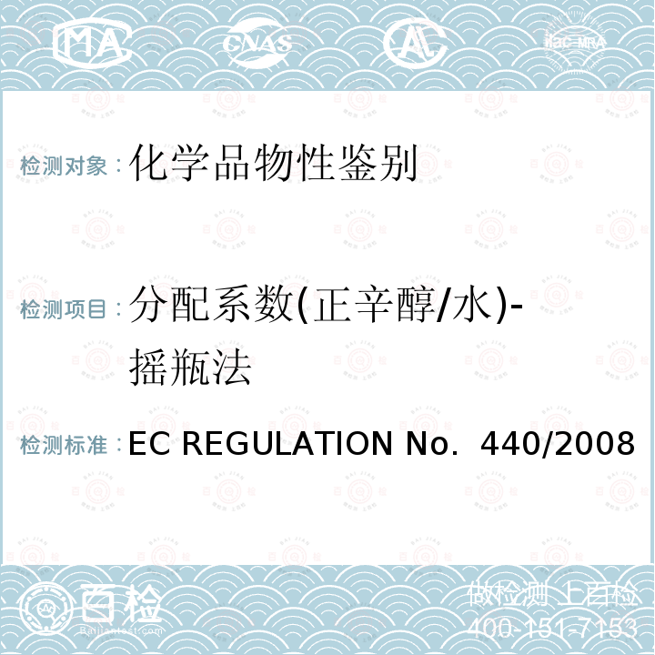分配系数(正辛醇/水)-摇瓶法 EC REGULATION No.  440/2008 分配系数 EC REGULATION No. 440/2008