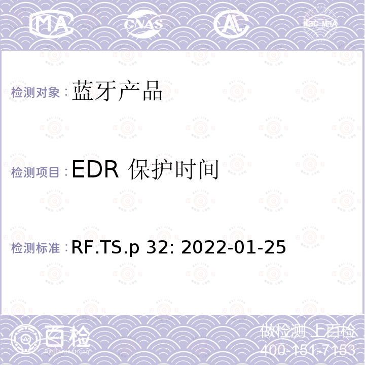 EDR 保护时间 蓝牙认证射频测试标准 RF.TS.p32: 2022-01-25