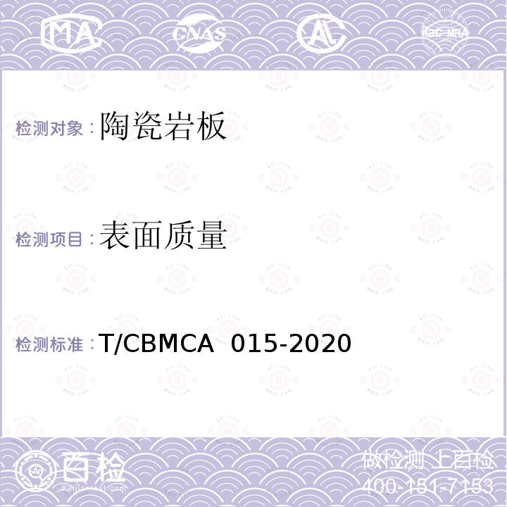 表面质量 CBMCA 015-20 陶瓷岩板产品规范 T/20