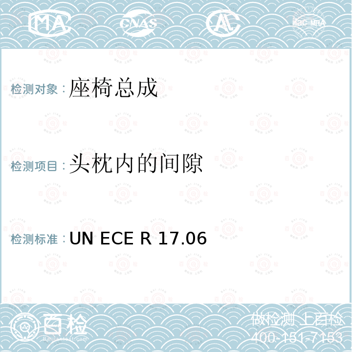 头枕内的间隙 关于就座椅,座椅固定点和头枕方面批准车辆的统一规定 UN ECE R17.06