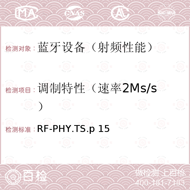 调制特性（速率2Ms/s） 《蓝牙射频物理层》 RF-PHY.TS.p15