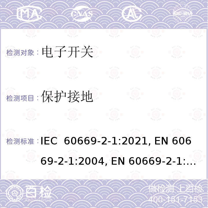保护接地 IEC 60669-2-1-2021 家用和类似用途固定式电气装置的开关 第2-1部分:特殊要求 电子开关