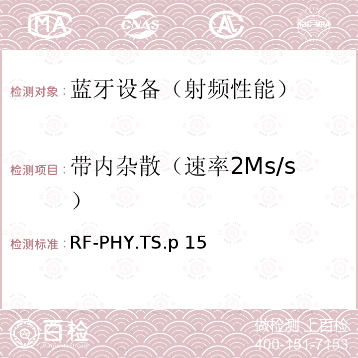 带内杂散（速率2Ms/s） RF-PHY.TS.p 15 《蓝牙射频物理层》 RF-PHY.TS.p15