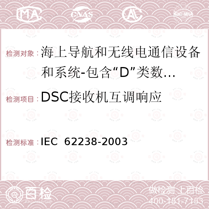 DSC接收机互调响应 IEC 62238-2003 海上导航和无线电通信设备及系统 结合"D"级数字选择呼叫的特高频VHF无线电话设备 测试方法和要求的测试结果