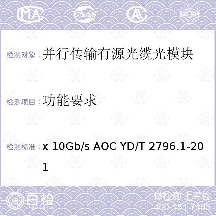 功能要求 YD/T 2796.1-2015 并行传输有源光缆光模块 第1部分：4x10Gb/s AOC