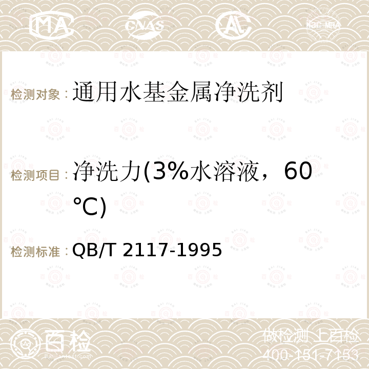 净洗力(3%水溶液，60℃) QB/T 2117-1995 通用水基金属净洗剂