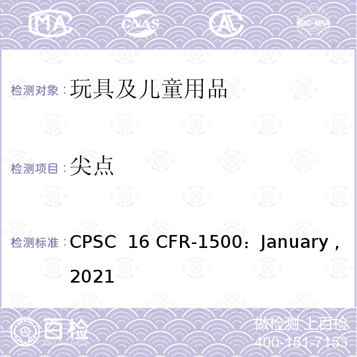 尖点 16 CFR-1500 美国联邦法规 第16部分 CPSC ：January ,2021