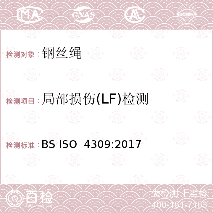 局部损伤(LF)检测 BS ISO 4309-2017 起重机 钢丝绳 维护、保养、检查和报废