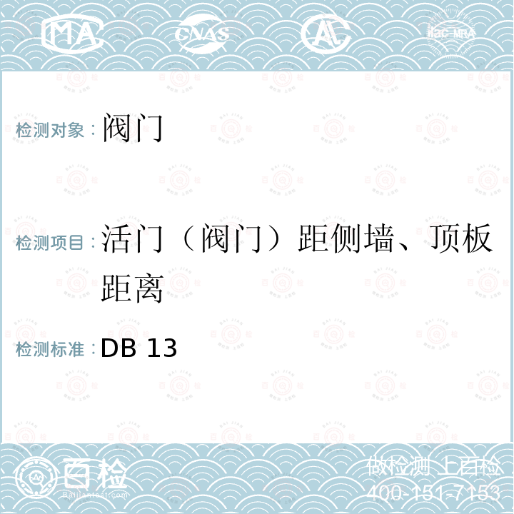 活门（阀门）距侧墙、顶板距离 DB 13 《人民防空工程防护质量检测技术规程》 DB13(J)/T 223-2017