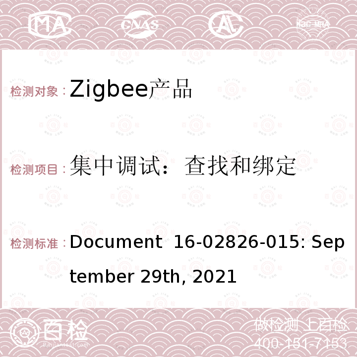 集中调试：查找和绑定 Document  16-02826-015: September 29th, 2021 基本设备行为测试标准 Document 16-02826-015: September 29th, 2021