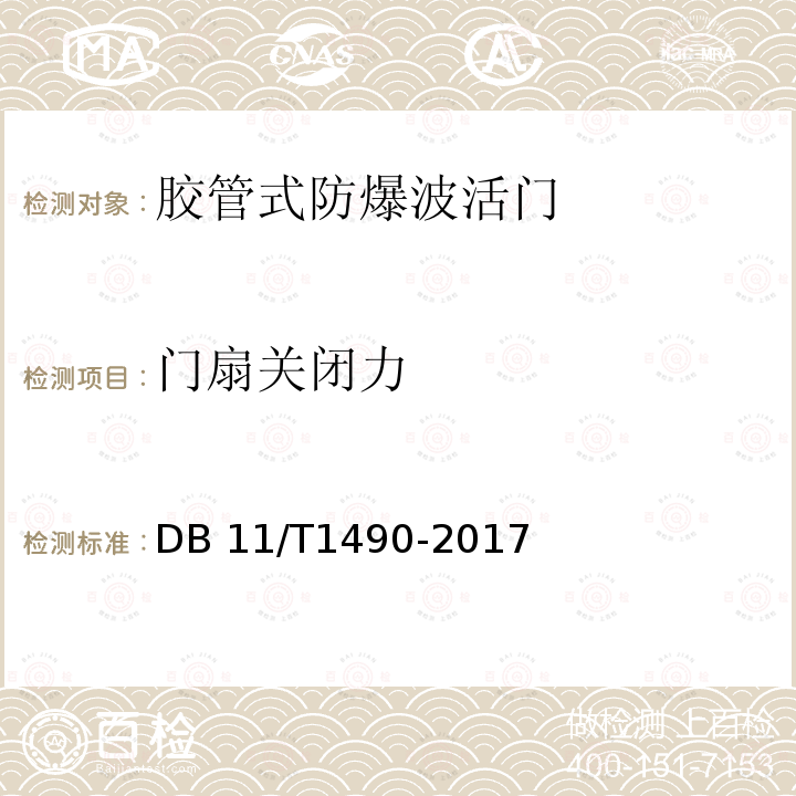 门扇关闭力 DB11/T 1490-2017 人民防空工程防护设备安装验收技术规程