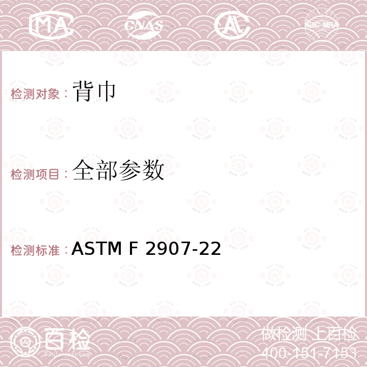 全部参数 ASTM F2907-22 背巾的消费者安全性规范 