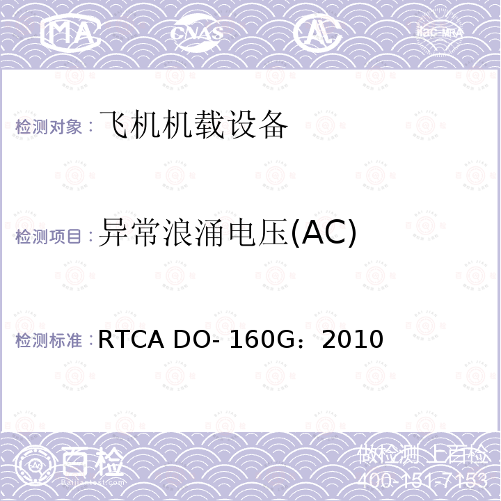 异常浪涌电压(AC) 飞机机载设备的环境条件和测试程序 RTCA DO-160G：2010