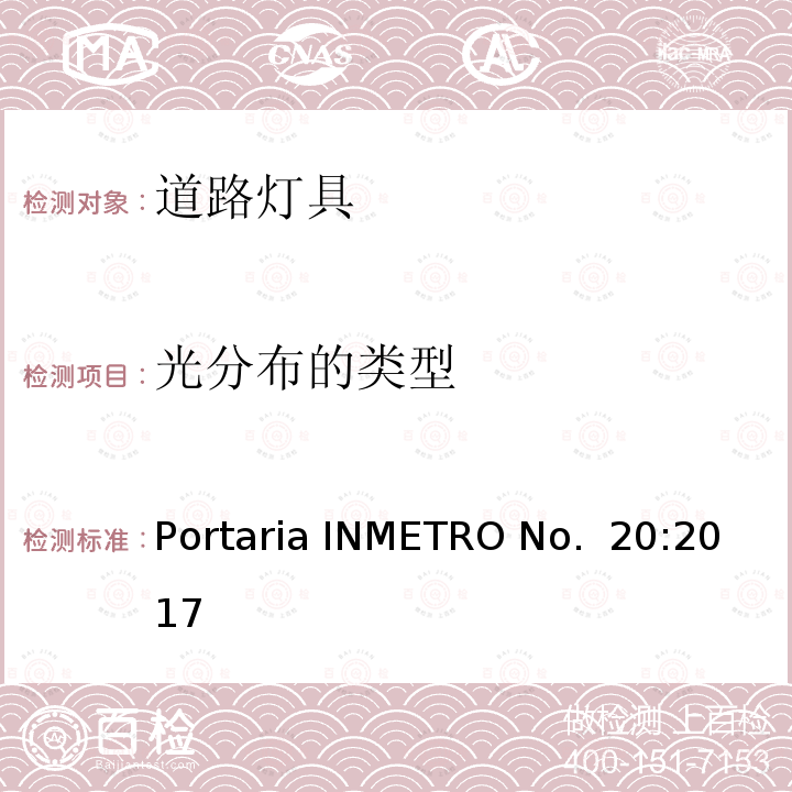 光分布的类型 Portaria INMETRO No.  20:2017 道路灯具 Portaria INMETRO No. 20:2017