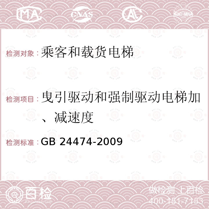 曳引驱动和强制驱动电梯加、减速度 电梯乘运品质测量 GB24474-2009