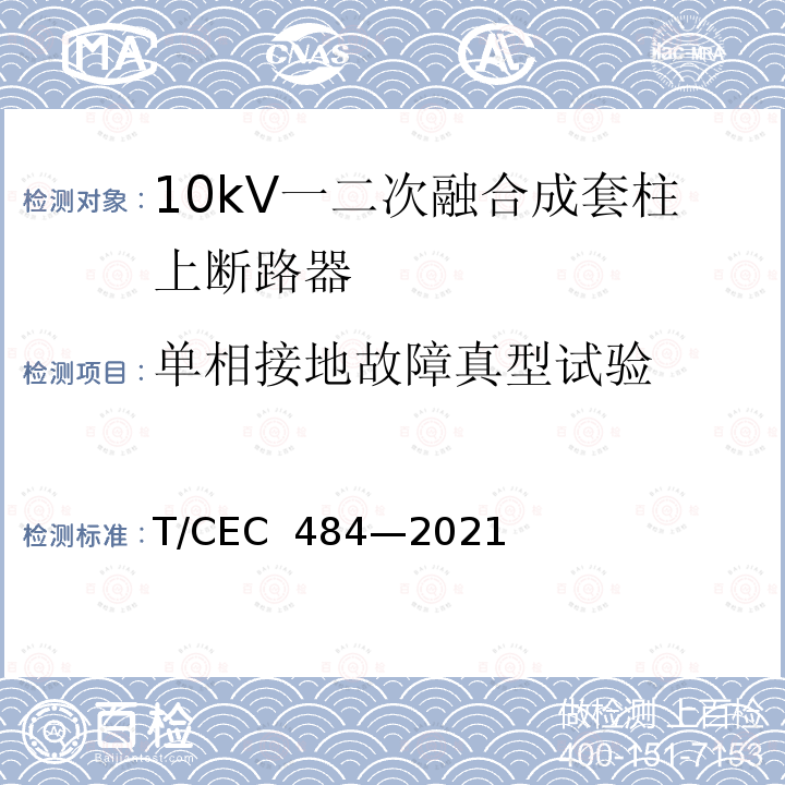 单相接地故障真型试验 EC 484-2021 10kV配电网技术规范 T/CEC 484—2021
